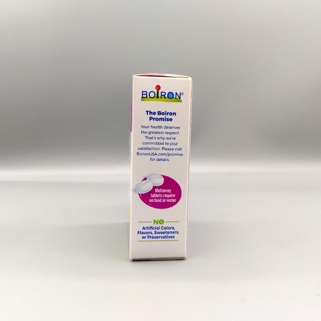 Menopause Relief Boiron Cyclease — lateral de la caja, tabletas que se disuelven sin agua