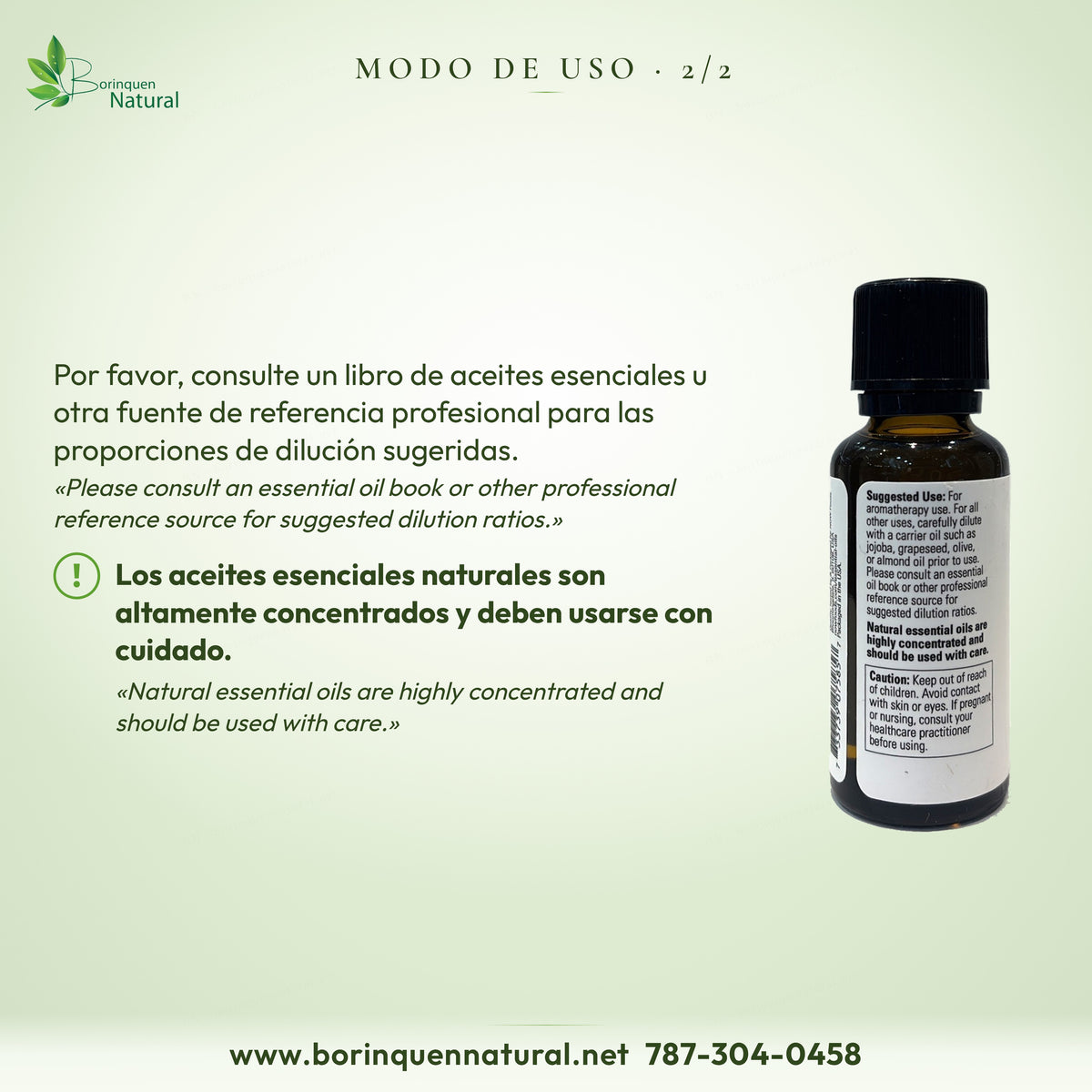 Menta NOW: consulte un libro de aceites esenciales para la dilución; aceites altamente concentrados, usar con cuidado