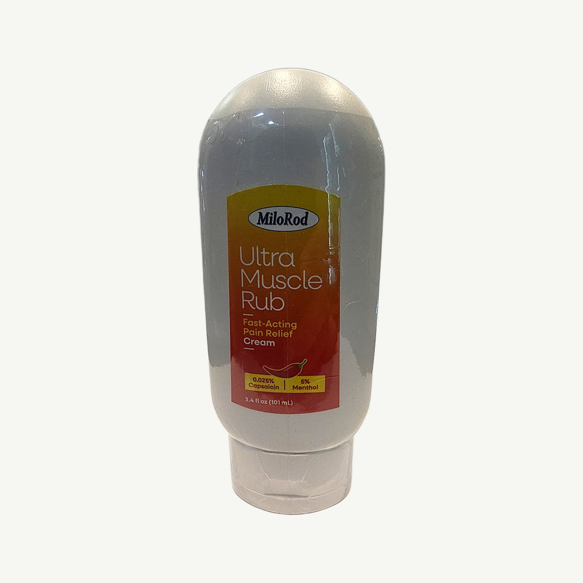 Tubo MiloRod Ultra Muscle Rub, foto real de la tienda: 0.025% Capsaicin, 5% Menthol, 3.4 fl oz (101 mL)