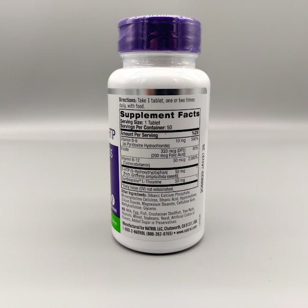 Mood Positive 5-HTP Natrol, frasco de 50 tabletas vegetarianas — etiqueta con los ingredientes