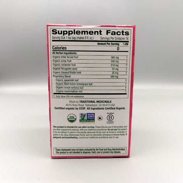 Mother's Milk Té 16 Bolsitas para la Lactancia Materna de Traditional Medicinals — etiqueta del producto