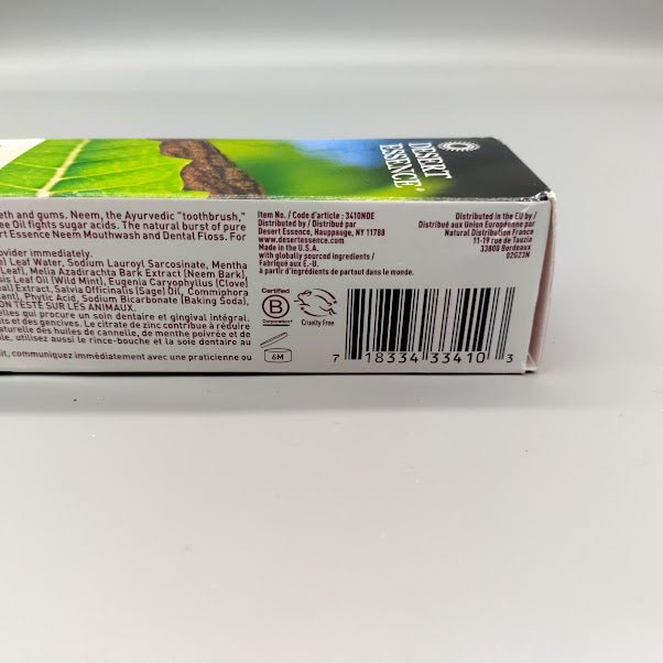Natural Neem Toothpaste Cinnamint 6.25 ONZAS de Desert Essences — vista posterior