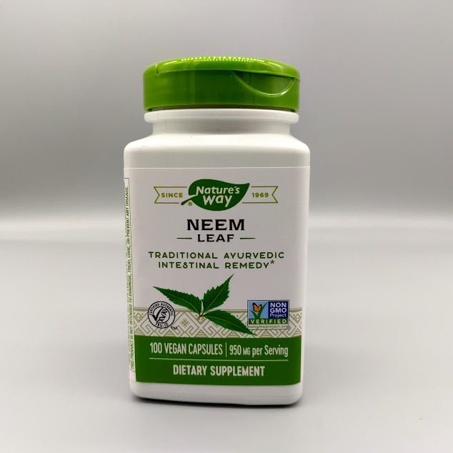 Etiqueta anterior de Nature's Way Neem Leaf, 100 vegan capsules, 950 mg per serving