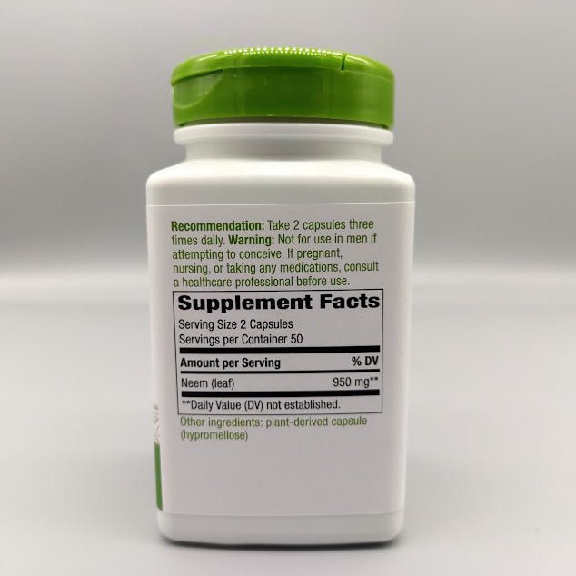 Neem Leaf 950mg - 100 Cápsulas Vegetarianas - Nature's Way — etiqueta con los ingredientes