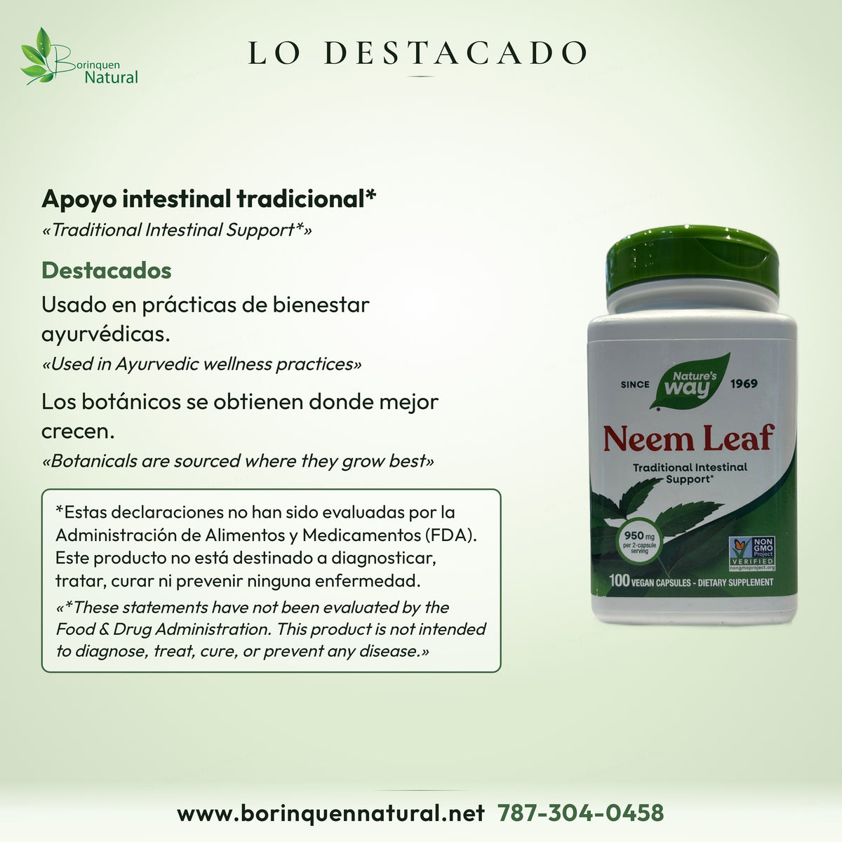 Lo destacado de Neem Leaf Nature's Way: apoyo intestinal tradicional* y usado en prácticas de bienestar ayurvédicas