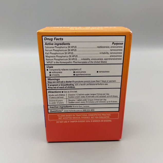 Nerve tonic 50 Tabletas - Hyland's — etiqueta con los ingredientes