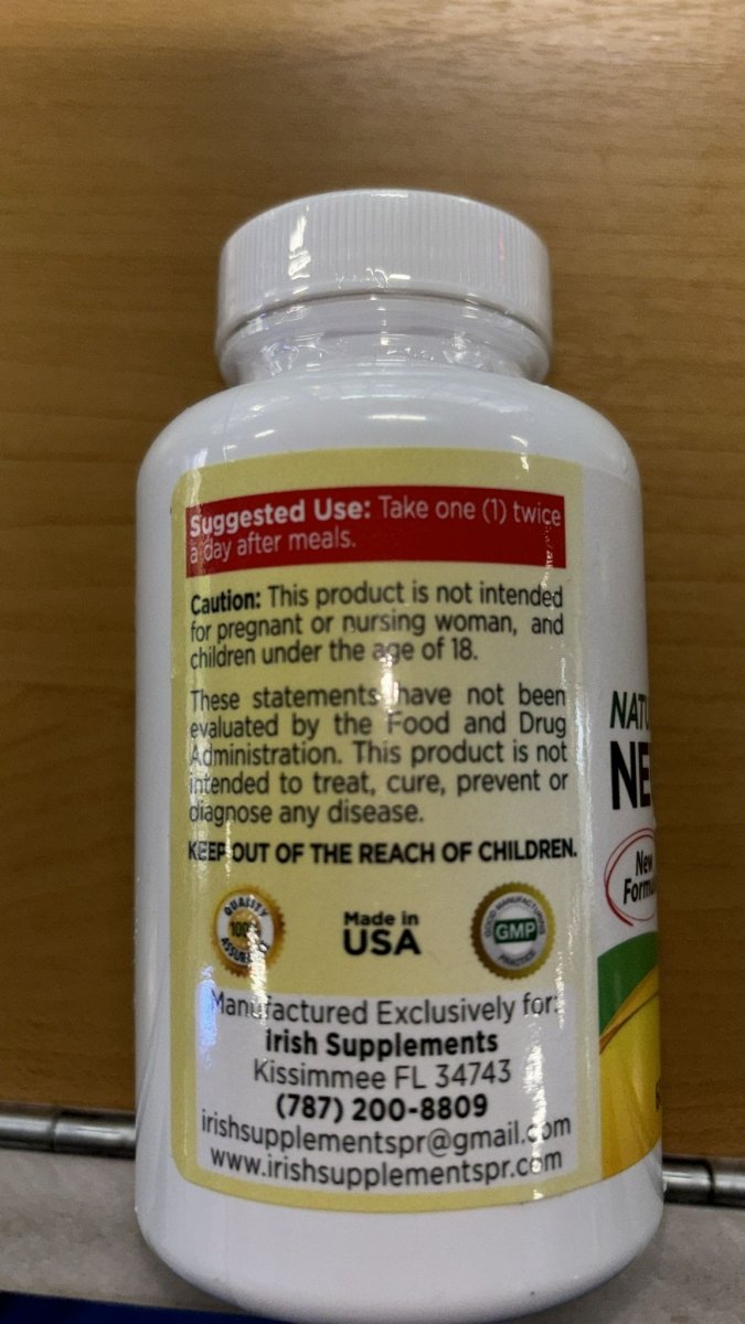 Neuro-Max Irish: Bacopa, Ginkgo y Vitaminas B, 60 Cápsulas Veganas de Irish Supplements — etiqueta con los ingredientes