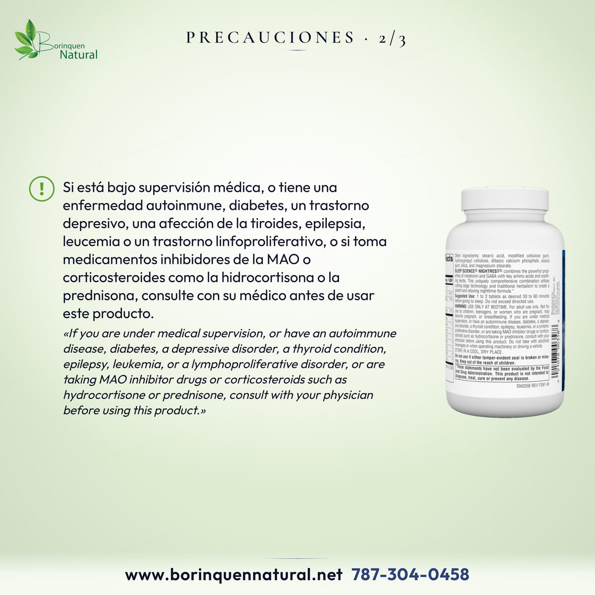 Precauciones de NightRest: consulte con su médico antes de usarlo si está bajo supervisión médica o toma medicamentos