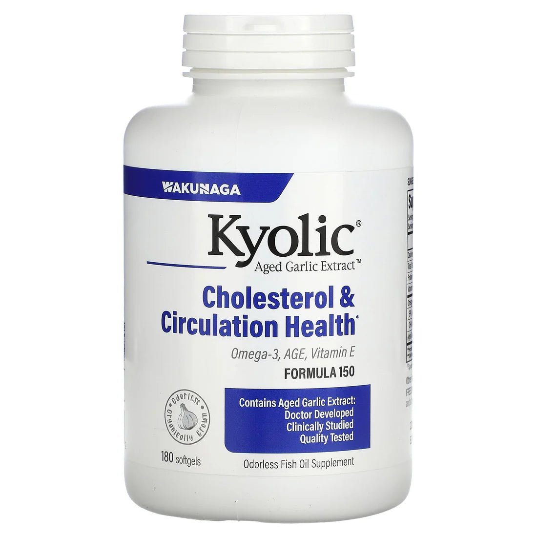 Kyolic Fórmula 150 Omega-3 EPA, DHA y ajo envejecido, frasco de 180 cápsulas blandas