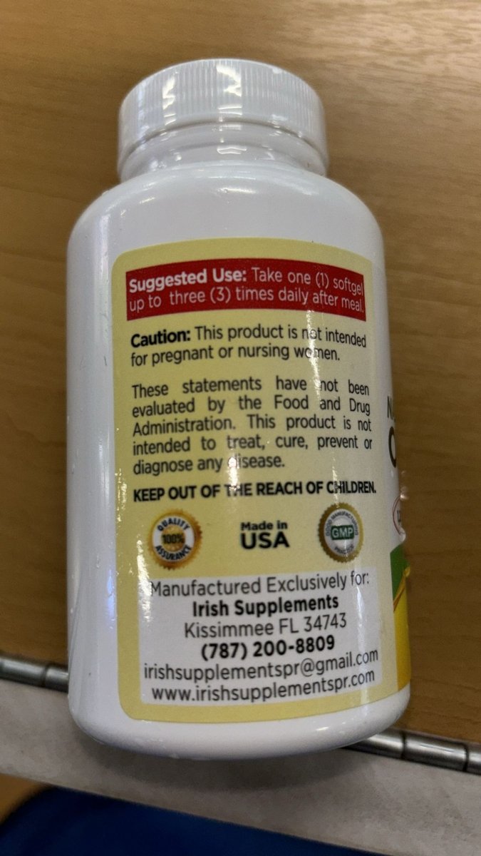 Omega 3 Fish Oil, 1000 mg, 60 Cápsulas Blandas de Irish Supplements — vista posterior del envase
