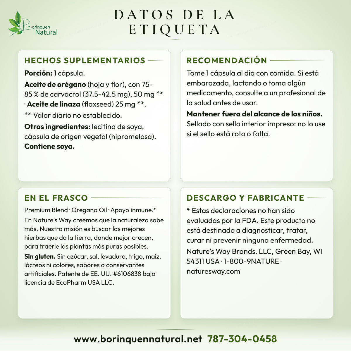 Datos de la etiqueta del aceite de orégano de Nature's Way: hechos suplementarios, recomendación y lo que dice el frasco
