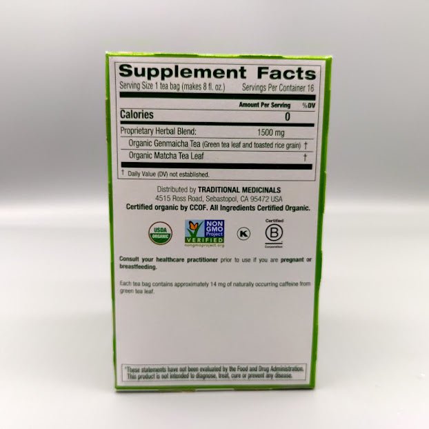 Organic Green Tea Matcha with Toasted Rice 16 BAG de Traditional Medicinals — etiqueta del producto