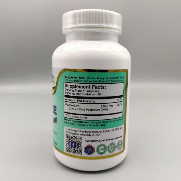 Oxypure 120 cápsulas, Supplement Facts: magnesio 1.645 mg por porción