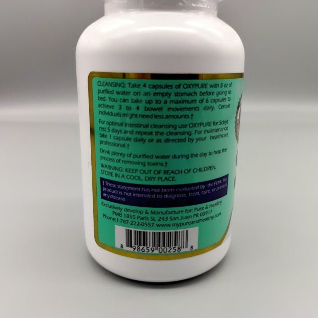Oxypure 120 cápsulas, modo de limpieza y advertencias de la etiqueta
