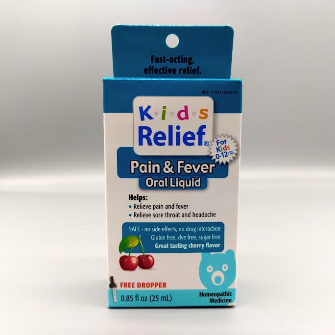 Pain & Fever Cherry .85 OZ de Kids Relief (foto de archivo)