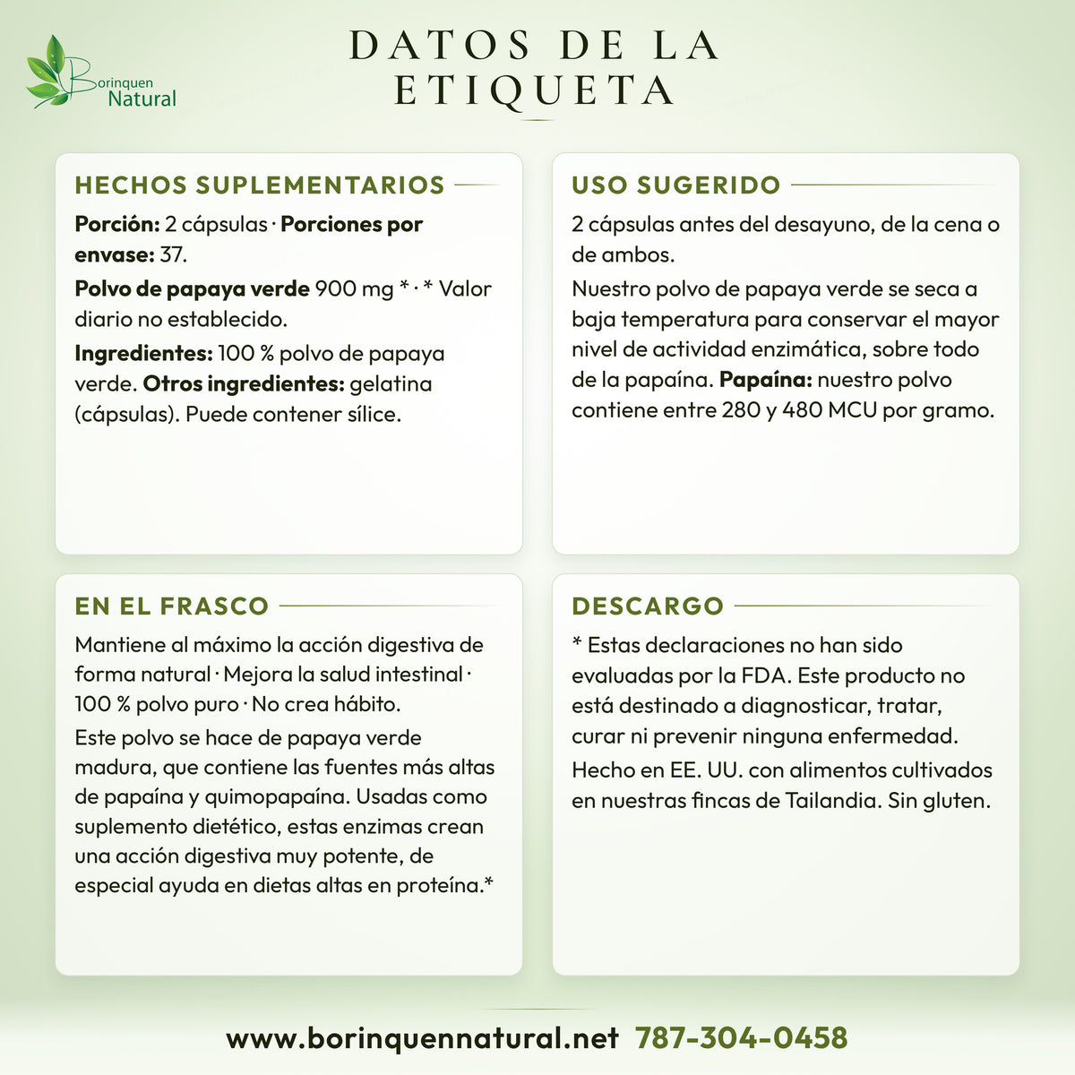 Datos de la etiqueta de la papaya verde de Royal Tropics: hechos suplementarios, uso y lo que dice el frasco