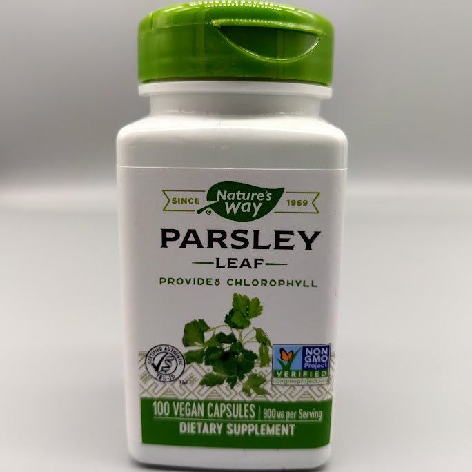 Nature's Way Parsley Leaf bottle, Provides Chlorophyll, Non-GMO, 100 vegan capsules, 900 mg per serving