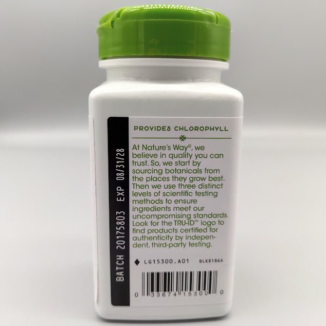 Side of Nature's Way Parsley Leaf: Provides Chlorophyll, TRU-ID text, batch, EXP 08/31/28 and barcode