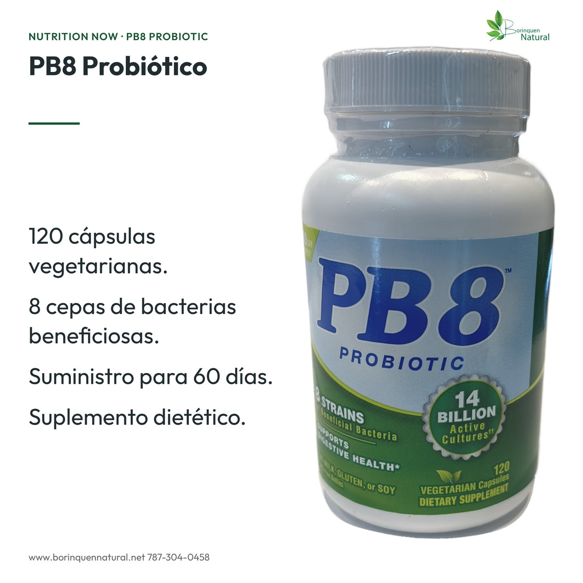 PB8 Probiotic: presentación de 120 cápsulas vegetarianas y ocho cepas