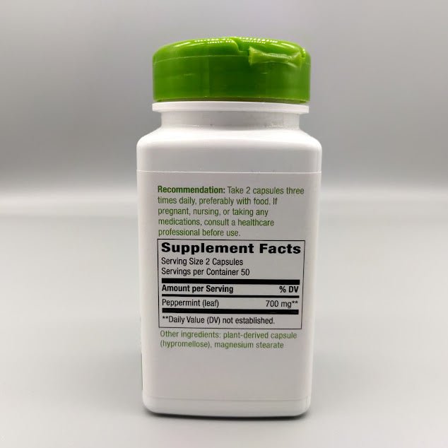 Hoja de Menta Peppermint para la Digestión, 100 Cápsulas Veganas de Natures Way — etiqueta con los ingredientes