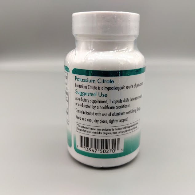 Potassium Citrate 120 Vegetarian Capsules en Puerto Rico de NutriCology — vista posterior del envase (foto de archivo)