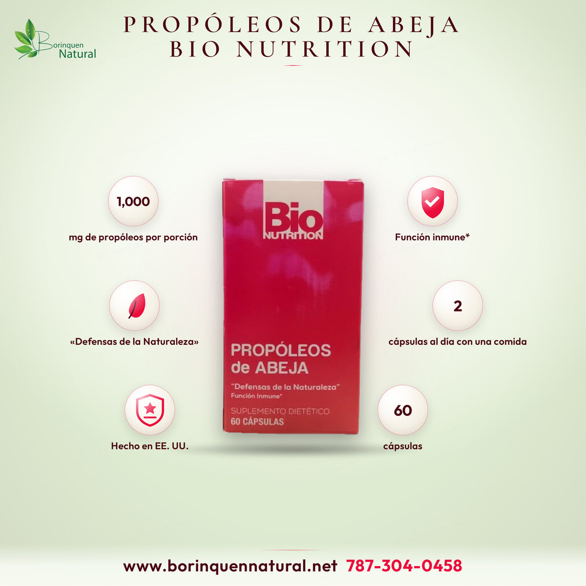 Propóleos de Abeja de Bio Nutrition, 1,000 mg por porción, caja de 60 cápsulas para la función inmune