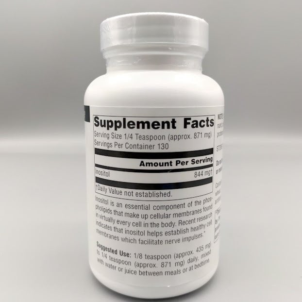 Inositol Puro en Polvo Source Naturals, 4 oz (113 g) — etiqueta con los ingredientes