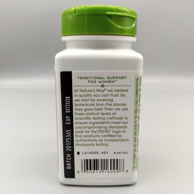 Trébol Rojo 400 mg Nature's Way para la Mujer, 100 Cápsulas Veganas — vista lateral del envase