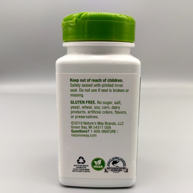Trébol Rojo 400 mg Nature's Way para la Mujer, 100 Cápsulas Veganas — vista posterior del envase