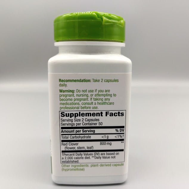 Trébol Rojo 400 mg Nature's Way para la Mujer, 100 Cápsulas Veganas — etiqueta con los ingredientes
