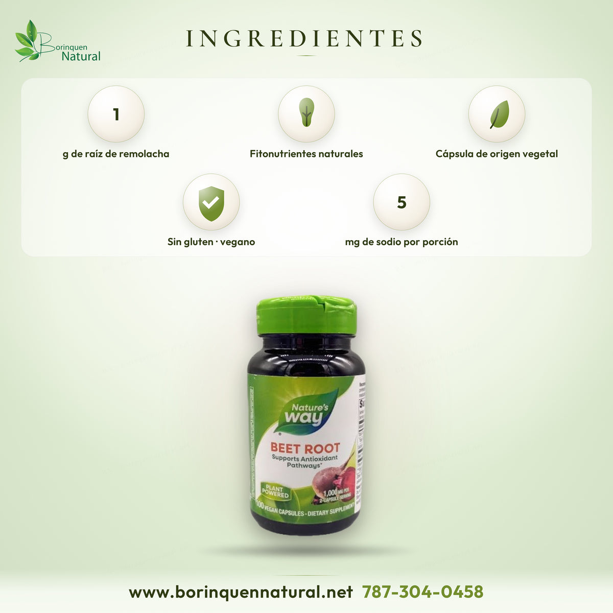 Nature's Way Beet Root ingredients: 1 g of beet root per serving, plant capsule