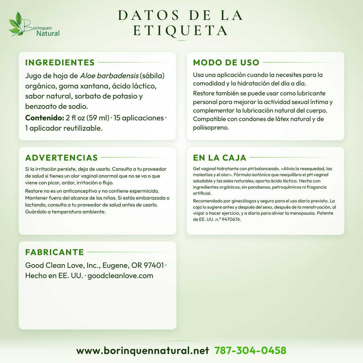 Datos de la etiqueta de Restore: ingredientes, modo de uso, advertencias y lo que dice la caja