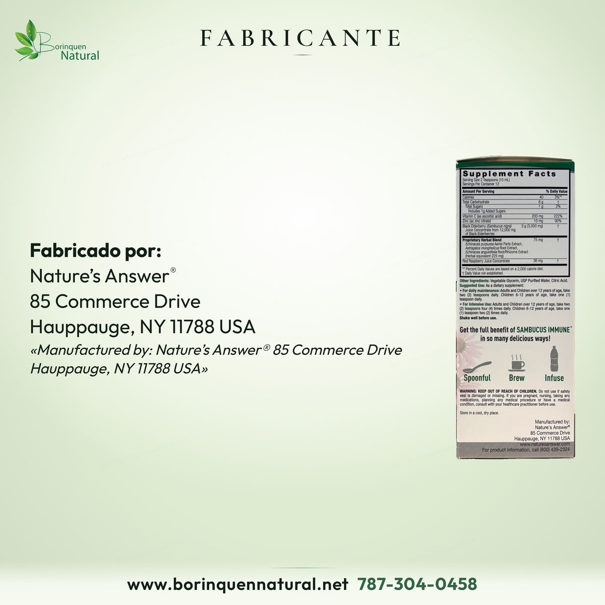 Fabricado por Nature's Answer, 85 Commerce Drive, Hauppauge, NY 11788, USA