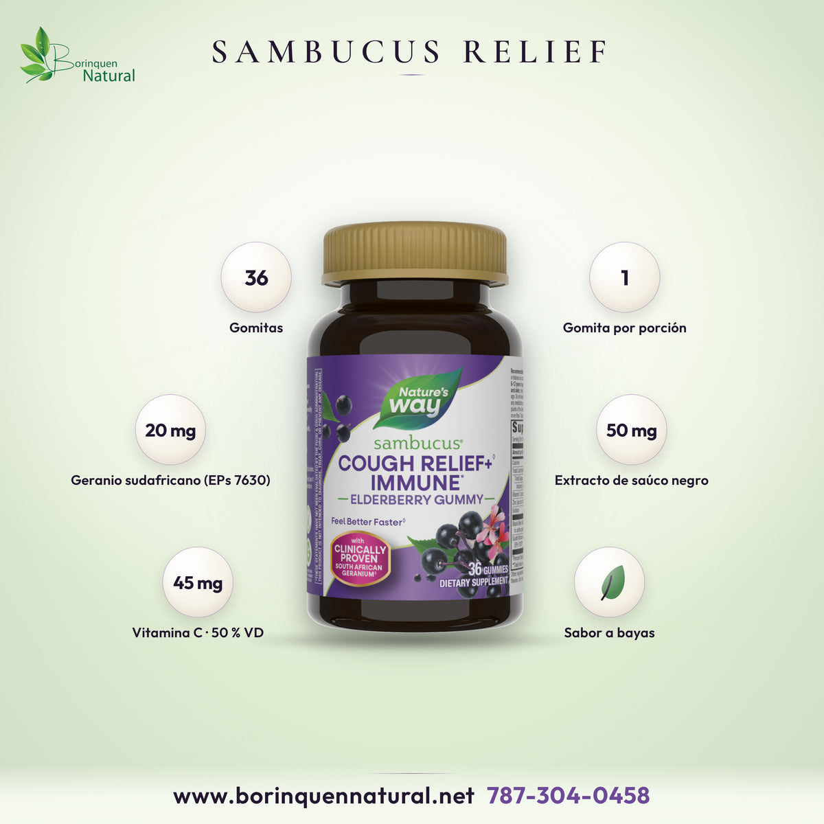 Sambucus Cough Relief + Immune de Nature's Way, gomitas de saúco con geranio sudafricano, vitamina C y zinc, 36 gomitas