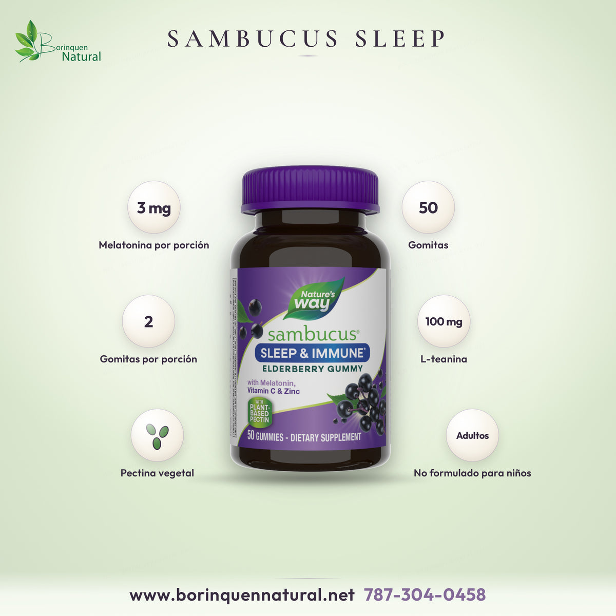Sambucus Sleep & Immune de Nature's Way, gomitas de saúco con melatonina, vitamina C y zinc, 50 gomitas