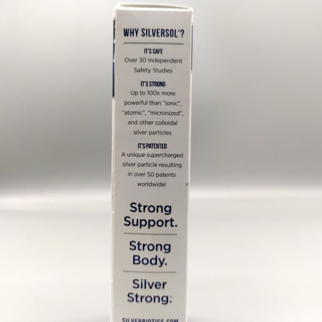 Silver Gel - SilverSol Nano-Silver Infused Hydrogel de Silver Biotics — vista posterior del envase (foto de archivo)