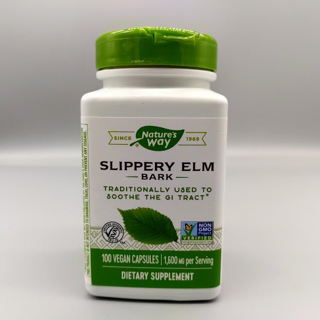 Nature's Way Slippery Elm Bark bottle, Traditionally used to soothe the GI tract*, 100 vegan capsules, 1,600 mg