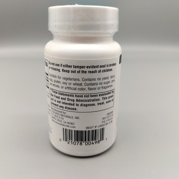 Acetyl L-Carnitine 500mg, 30 Tablets de Source Naturals — vista lateral