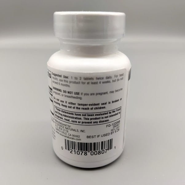 Black Cohosh Cimicífuga 80 mg para Sofocos, 60 Tabletas de Source Naturals — vista posterior del envase