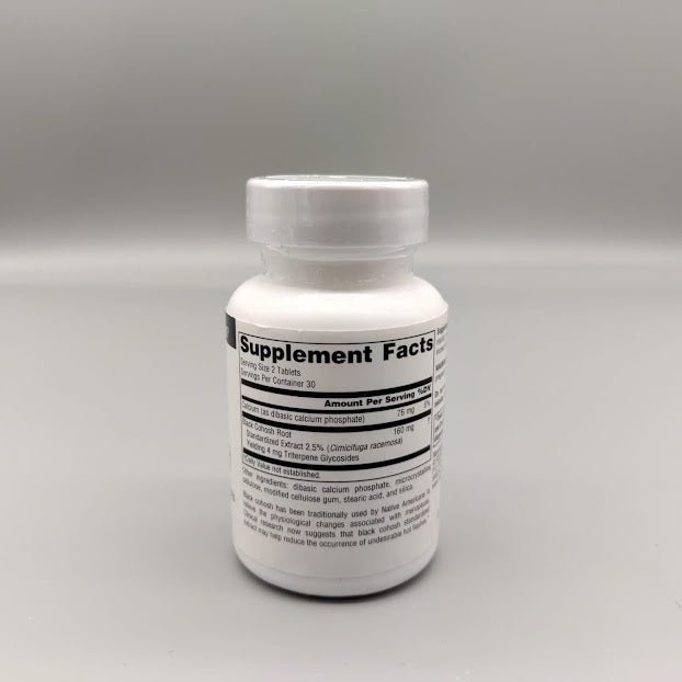 Black Cohosh Cimicífuga 80 mg para Sofocos, 60 Tabletas de Source Naturals — etiqueta con los ingredientes