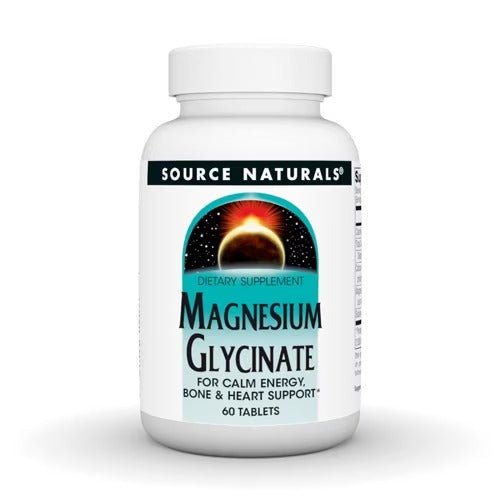 Frasco Source Naturals Magnesium Glycinate, For calm energy, bone & heart support*, 60 tablets