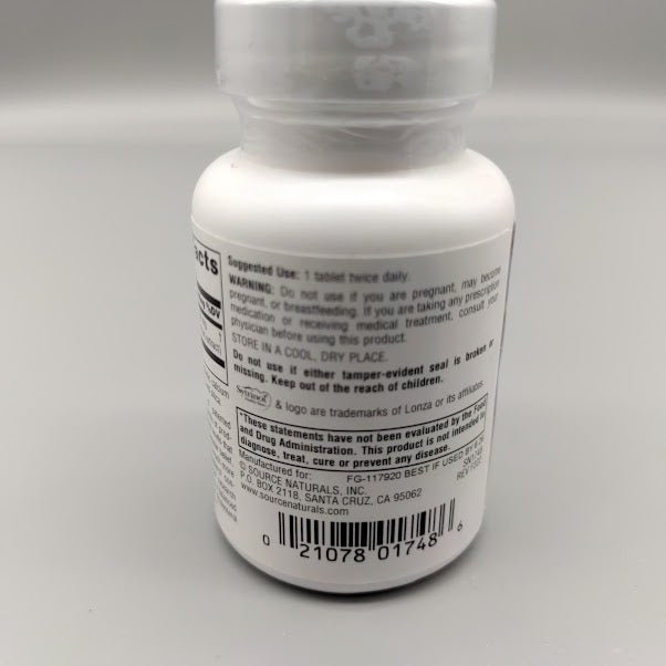 Sytrinol 150 mg Source Naturals, frasco de 30 tabletas para el colesterol — vista posterior del envase (foto de archivo)