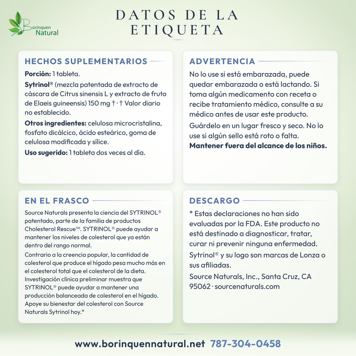 Datos de la etiqueta del Sytrinol de Source Naturals: hechos suplementarios, uso, advertencia y lo que dice el frasco
