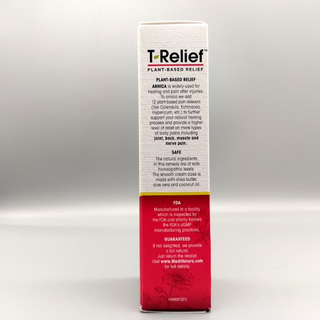 Crema T-Relief Extra Strength MediNatura árnica +12 para dolor muscular 3 oz — vista lateral