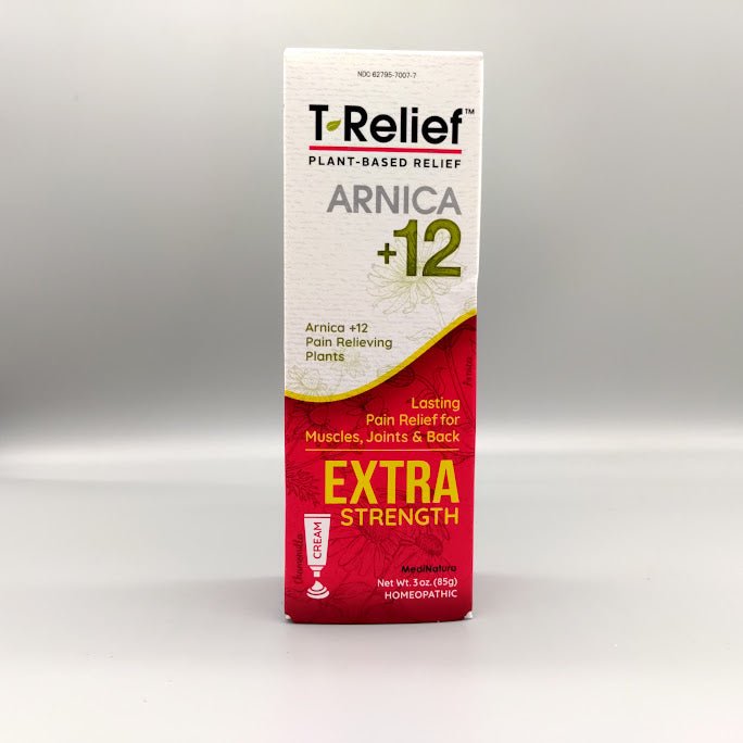 Crema T-Relief Extra Strength MediNatura árnica +12 para dolor muscular 3 oz