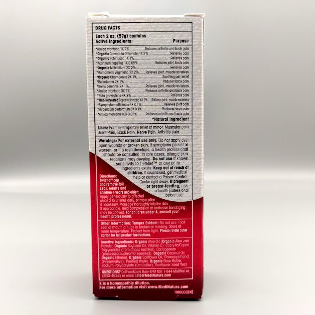 T-Relief Pain Relief Cream 2 oz de Medinatura — etiqueta del producto