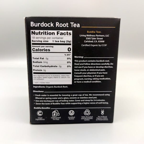 Té de Raíz de Bardana Orgánico Buddha Teas 18 Bolsitas — vista posterior