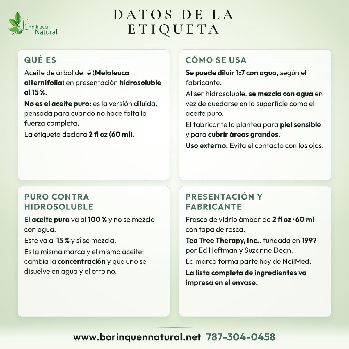 Datos del aceite de árbol de té hidrosoluble: qué es, cómo se usa y presentación