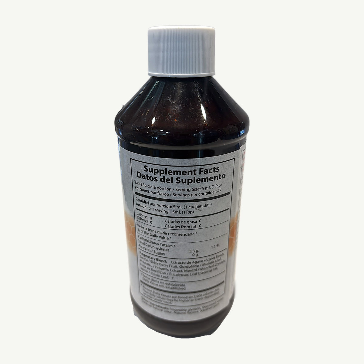 Bronkoplex Kids Supplement Facts: 5 ml serving, 47 servings, 0 calories and 0 g sugars