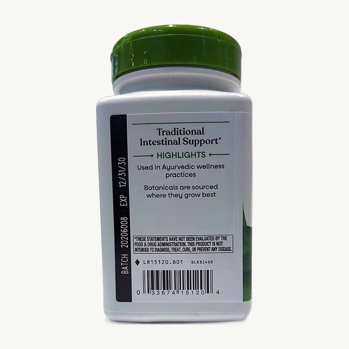 Frasco Neem Leaf: Traditional Intestinal Support*, Highlights y código de barras 0 33674 15120 4